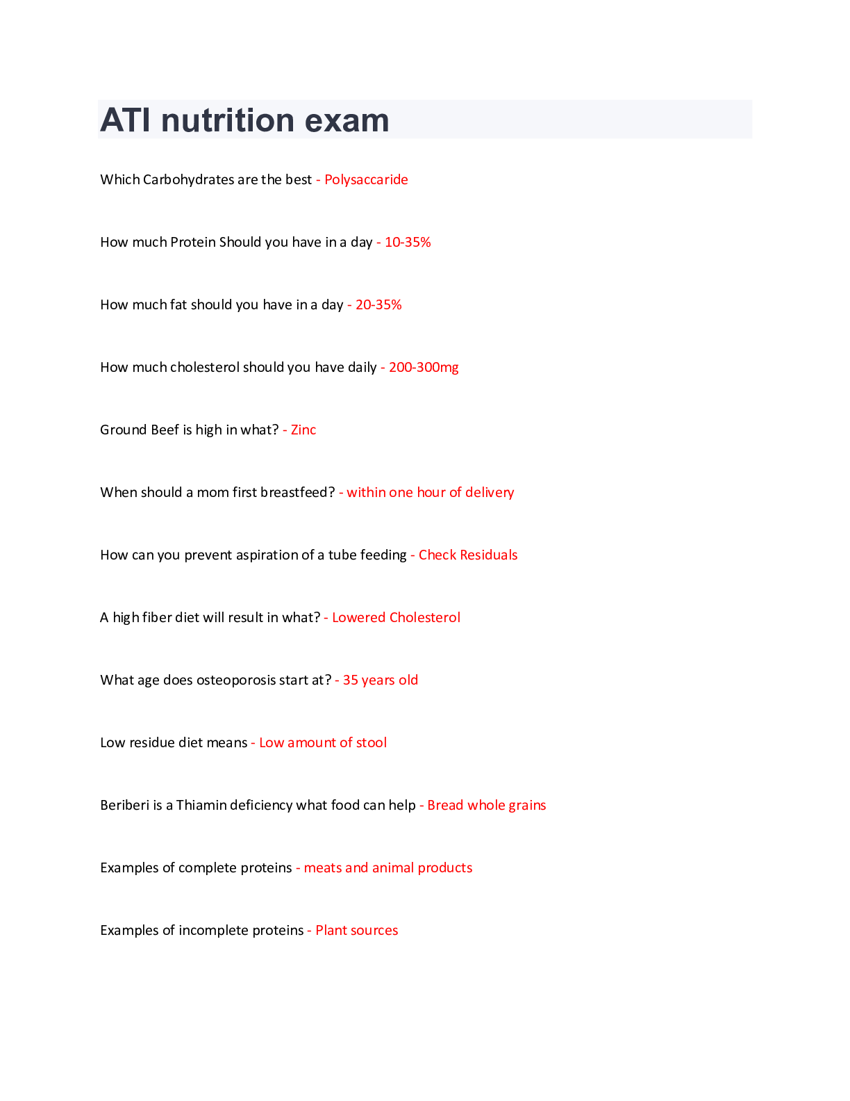 Preview image for ATI nutrition exam with answers. rated A+.